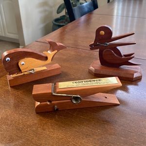 Set of 3 Unique Vintage Handmade Wood Clips in Various Sizes Cute Collection